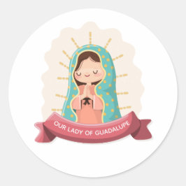 Our Lady of Guadalupe with ribbon Kawaii Style Runder Aufkleber