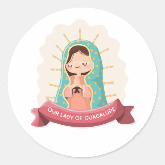 Our Lady of Guadalupe with ribbon Kawaii Style Runder Aufkleber