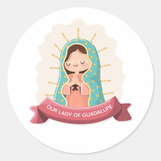 Our Lady of Guadalupe with ribbon Kawaii Style Runder Aufkleber (Vorderseite)