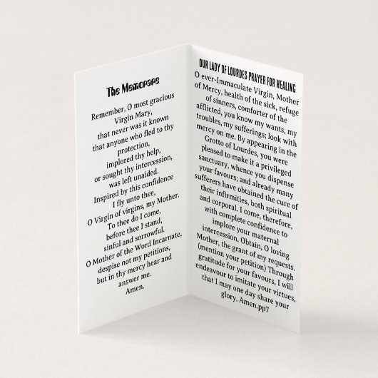 Our Lafy of Lourdes Prayer Card (Innenseite)