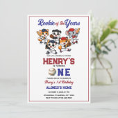 Our Little Animals Baseball 1st Birthday Party Einladung (Stehend Vorderseite)