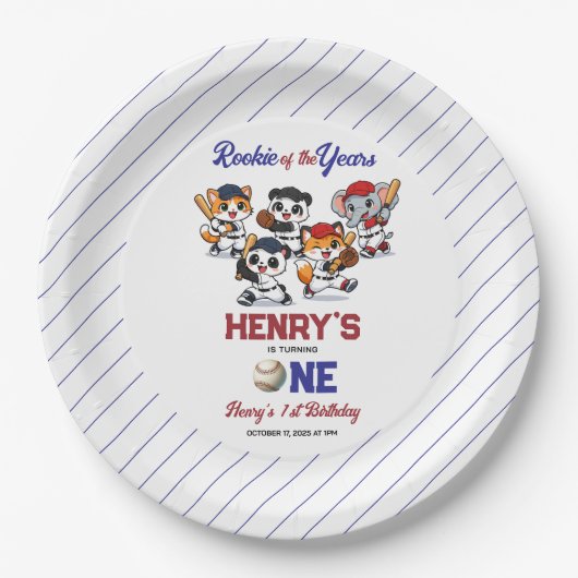 Our Little Animals Baseball 1st Birthday Party Pappteller (Vorderseite)