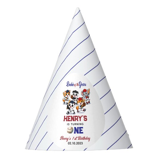 Our Little Animals Baseball 1st Birthday Party Partyhütchen (Vorderseite)