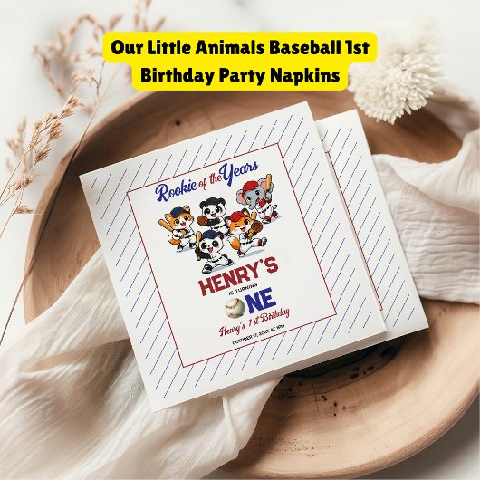 Our Little Animals Baseball 1st Birthday Party Serviette
