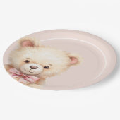 Our Little Bear on the Way Pink Bow Baby Shower Pappteller (Schrägansicht)