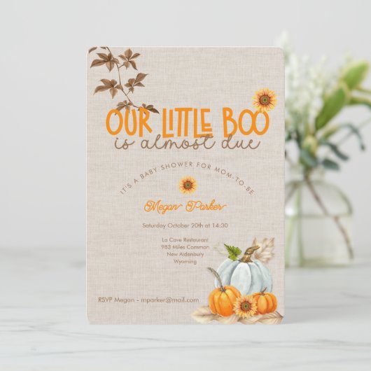Our Little Boo Is Almost Due Baby Shower Invite Einladung (Stehend Vorderseite)