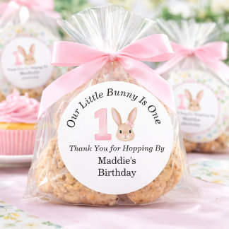 Our Little Bunny Is One 1st Birthday Thank You Runder Aufkleber