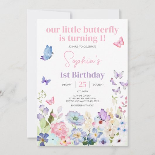 Our Little Butterfly Birthday Party Einladung (Vorderseite)