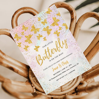 Our Little Butterfly Gold Glitter Invitation Einladung