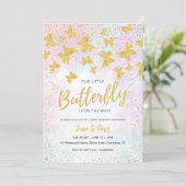 Our Little Butterfly Gold Glitter Invitation Einladung (Stehend Vorderseite)