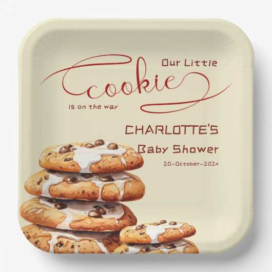 Our Little Cookie Is On The Way Cute Baby Shower Pappteller (Vorderseite)