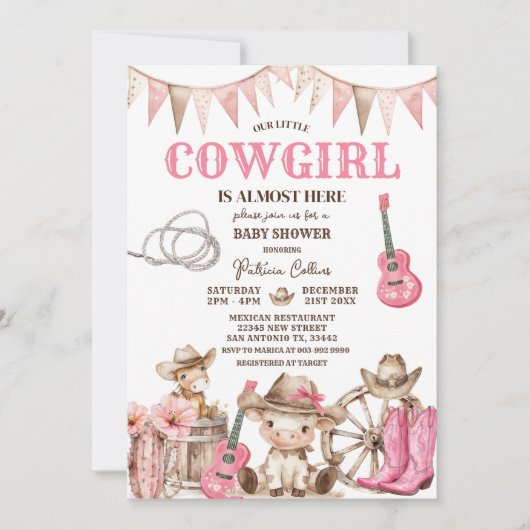 Our Little Cowgirl Wild West Baby Shower Einladung (Vorderseite)