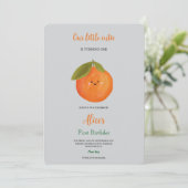 Our little cutie orange design birthday invitation einladung (Stehend Vorderseite)