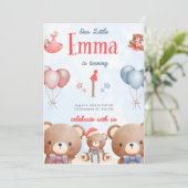 Our Little Emma Birthday Invitation – Pastel Teddy Einladung (Stehend Vorderseite)
