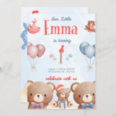 Our Little Emma Birthday Invitation – Pastel Teddy Einladung (Vorne/Hinten)