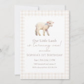 Our Little Lamb Birthday Neutral Gingham Einladung (Vorderseite)