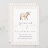 Our Little Lamb Birthday Neutral Gingham Einladung (Vorne/Hinten)