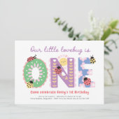 Our Little Lovebug, Flowers First Birthday Party Einladung (Stehend Vorderseite)