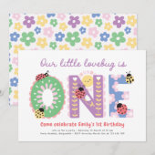Our Little Lovebug, Flowers First Birthday Party Einladung (Vorne/Hinten)