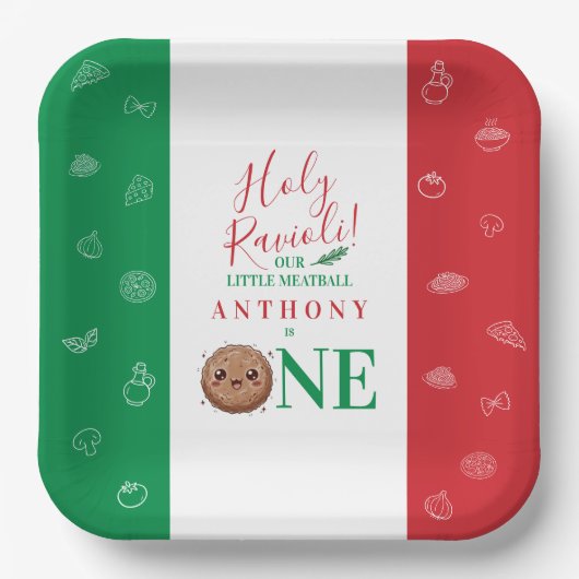 Our Little Meatball is Turning One Birthday Party Pappteller (Vorderseite)