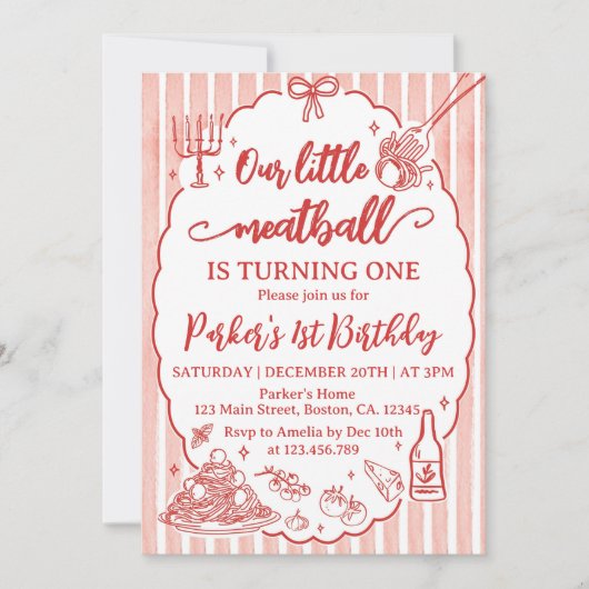 Our Little Meatball Italian Pasta Birthday Party Einladung (Vorderseite)