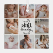Our Little Miracle Newborn Baby Photo Grid Collage Ornament Aus Glas (Rückseite)