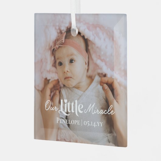Our Little Miracle Newborn Baby Photo Keepsake Ornament Aus Glas (Vorderseite links)
