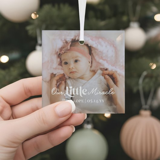 Our Little Miracle Newborn Baby Photo Keepsake Ornament Aus Glas