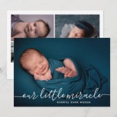Our Little Miracle Photo Collage Modern Birth  Ankündigung (Vorne/Hinten)