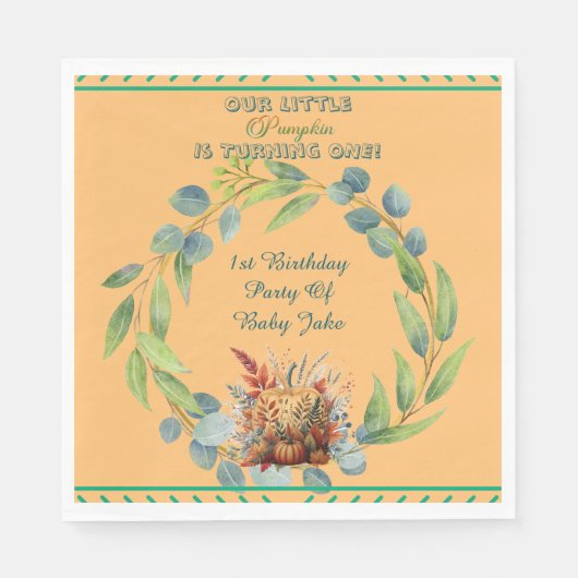 Our Little Pumpkin 1st Birthday Fall Wreath Orange Serviette (Vorderseite)