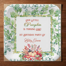Our Little Pumpkin 1st Birthday Green Fall Wreath Pappteller