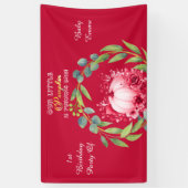 Our Little Pumpkin 1st Birthday Green Wreath Pink Banner (Vertikal)