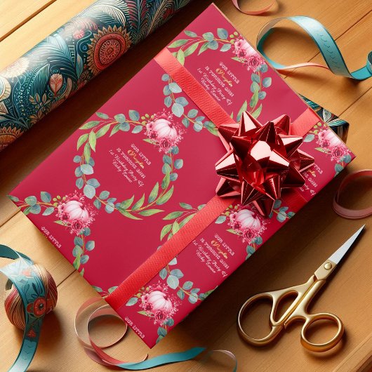 Our Little Pumpkin 1st Birthday Green Wreath Pink Geschenkpapier