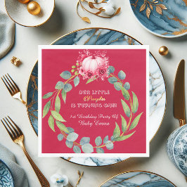 Our Little Pumpkin 1st Birthday Green Wreath Pink Serviette