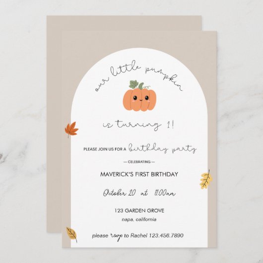 Our Little Pumpkin First Birthday Invitation Einladung (Vorne/Hinten)