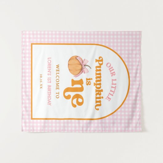 Our Little Pumpkin Girl 1st Birthday Party Banner Wandteppich (Vorderseite (Horizontal))