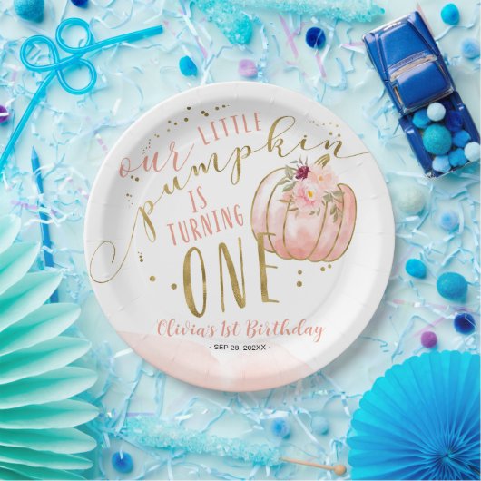Our Little Pumpkin Is Turning One 1st Birthday Pappteller (Party)