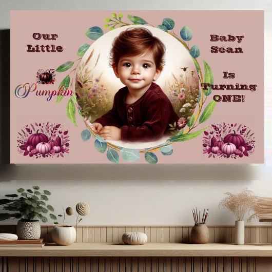 Our Little Pumpkin Purple 1st Birthday Fall Wreath Banner