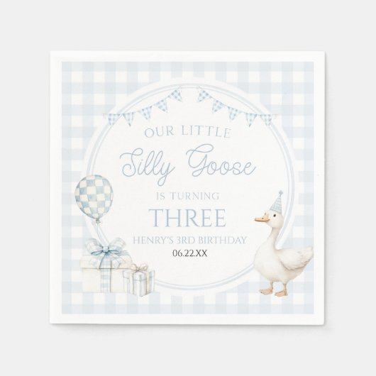 Our Little Silly Goose Blue Birthday Party Serviette (Vorderseite)