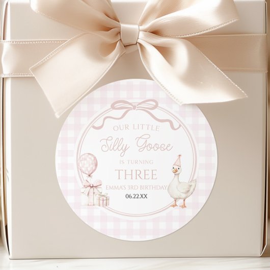 Our Little Silly Goose Pink Bow Birthday Party Runder Aufkleber