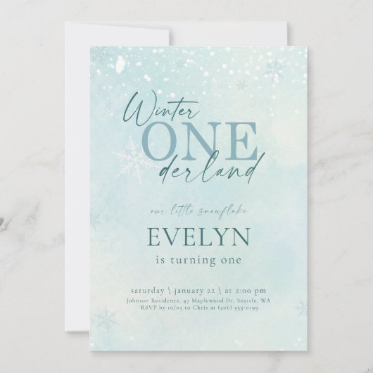 Our Little Snowflake Winter Onederland Birthday Einladung (Vorderseite)