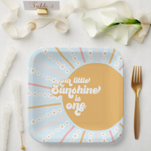 Our Little Sunshine Boho-Blumen Erstgeburtstag Pap Pappteller
