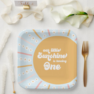 Our Little Sunshine Boho-Blumen zum ersten Geburts Pappteller