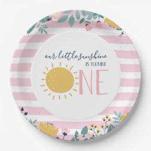 Our Little Sunshine Floral, Pink Stripe Geburtstag Pappteller