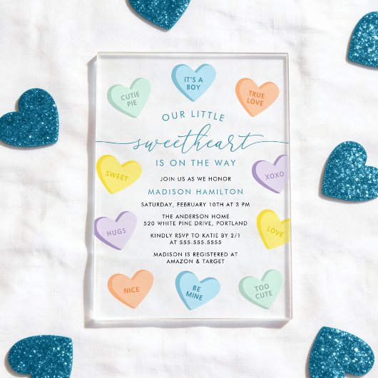 Our Little Sweetheart Candy Hearts Baby Shower Acryleinladungen
