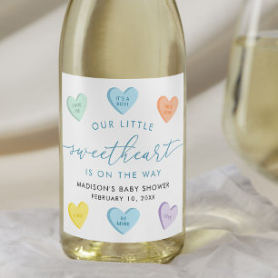 Our Little Sweetheart Candy Hearts Baby Shower Weinetikett