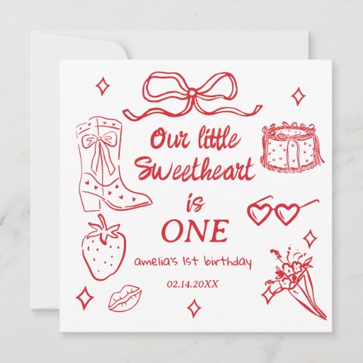 Our little Sweetheart is One Birthday Einladung (Vorderseite)