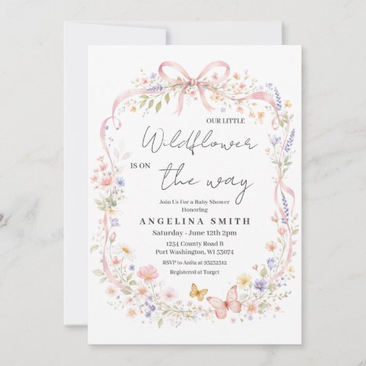 Our Little Wildflower Butterfly Baby Shower  Einladung (Vorderseite)