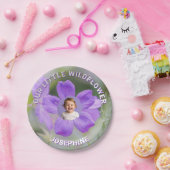 Our Little Wildflower Purple Geranium Custom Photo Pappteller (Party)