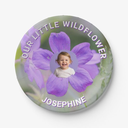 Our Little Wildflower Purple Geranium Custom Photo Pappteller (Vorderseite)